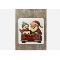 Kerst onderzetters setje van 4 stuks kurk kerstman met sneeuwpop